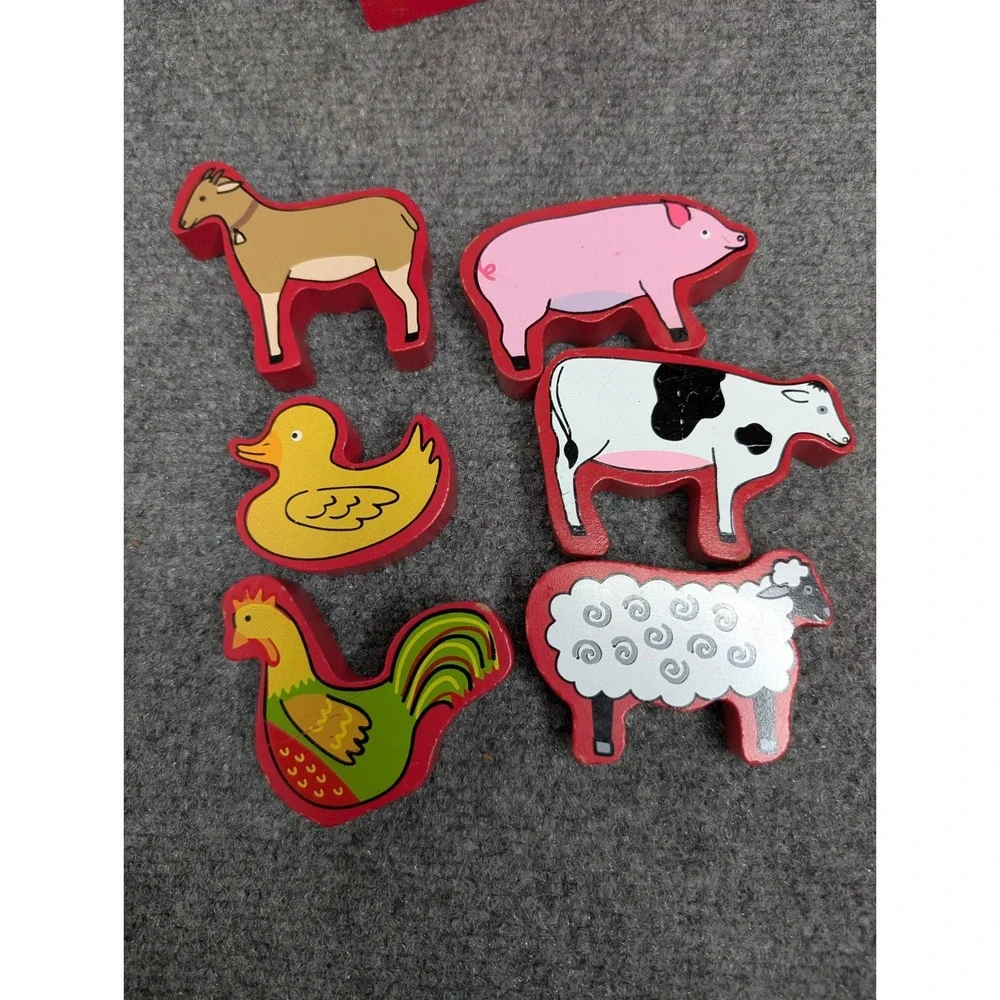 Jack Rabbit Creations Wooden Cube Animal Sorter Duck Sheep Cow Pig Rooster Goat